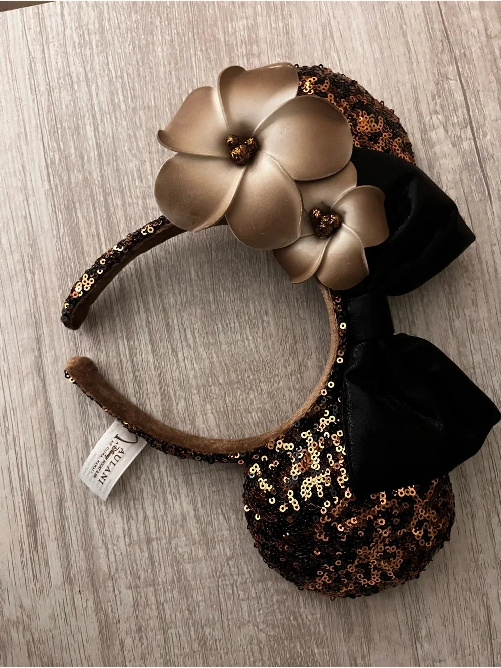 Disney Minnie Mouse Sequin Ear Headband with Gold Flowers